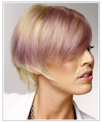 Model with short blonde and purple hair