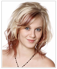 Model with two-tone red and blonde hair