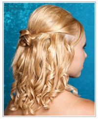 Model with curly mid-length hairstyle