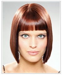 Woman with full blunt cut bangs