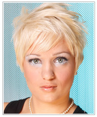 Woman with short blonde hair