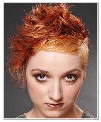 Model with wavy two-tone red hair