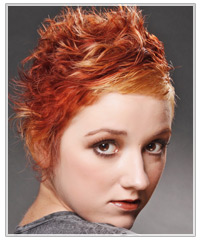 Model with wavy two-tone red hair