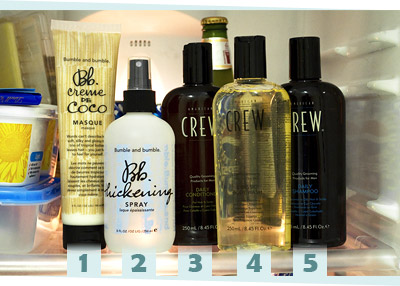 Hair care products by Bumble and bumble and American Crew