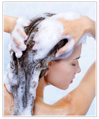 Model washing her hair