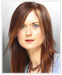 Model with darker hair with lighter highlights