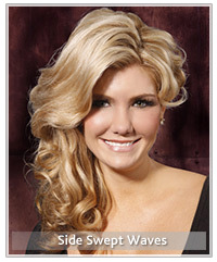 Model with long blonde wavy hair