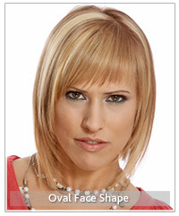 Model with blonde layered hair and bangs