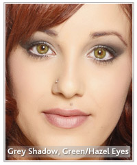 Grey eye shadow and green hazel eyes