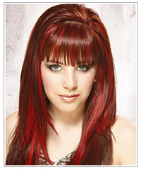 Model with long red highlighted hair
