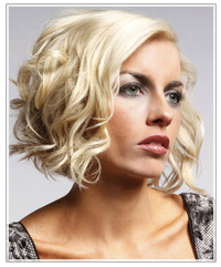 Model with platinum blonde curly hair