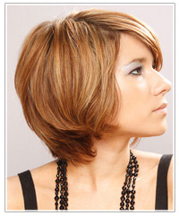 Model with short copper hair