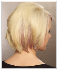Model with blonde hair and purple highlights