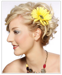 Model wearing a flower hair clip