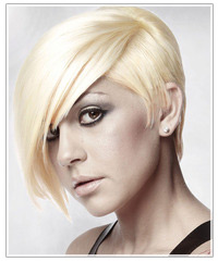 Model with short platinum blonde hair