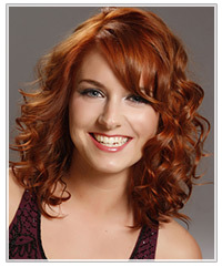 Model with glossy red curls