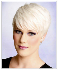 Model with short platinum blonde hair