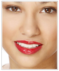 Model with shiny red lipstick