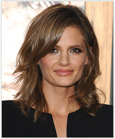 Stana Katic’s Makeup for Golden Brown Hairstyles