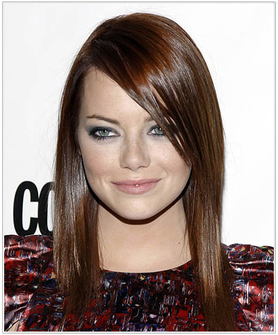 Emma Stone Long Straight Auburn Hairstyle.