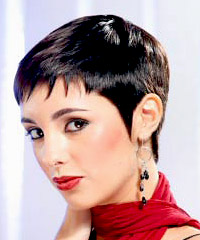 Short black pixie haircut